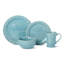 Service de table en grès 16 pièces Coastline Blue, service pour 4 avec coquillages côtiers en relief et étoile de mer, vaisselle bleu marine durable pour une vie côtière détendue, repas quotidiens et repas maison de plage