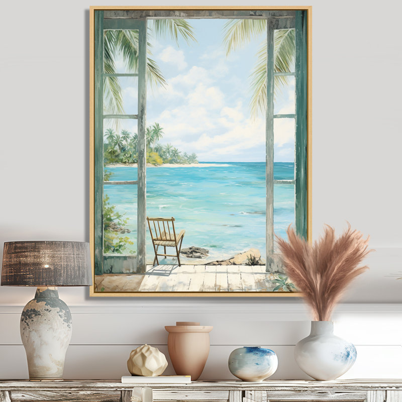 Windows at the beach II - Coastal Windows, reproduction d'art encadrée, H 20 po x l 12 po x P 1 po, Cadre flottant brun
