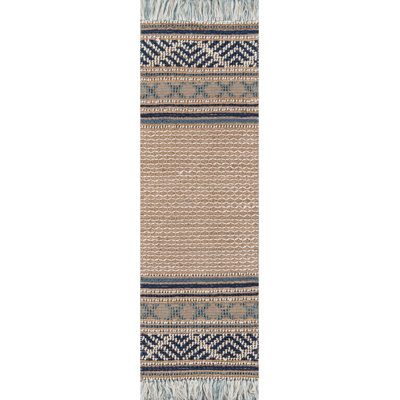 Alberta Beige Blue Hand-Woven Geometric Jute Rug