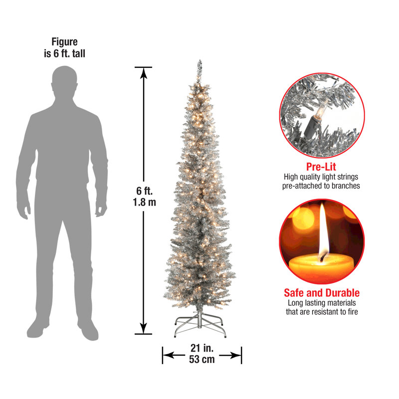 The Holiday Aisle® Silver Tinsel Tree with Clear Lights, 6'