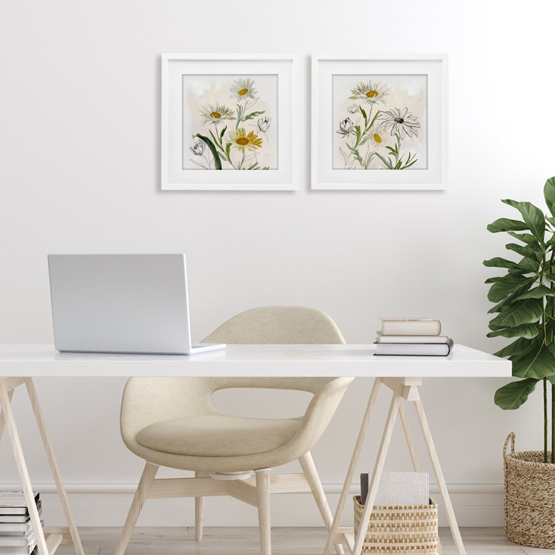 «Pure and Simple Daisies», ensemble de 2 impressions encadrées sous verre, design par Jacob Q, H 13 po x l 13 po