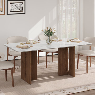 Table de salle à manger rectangulaire en bois fritté blanc 63 po pour 6 personnes