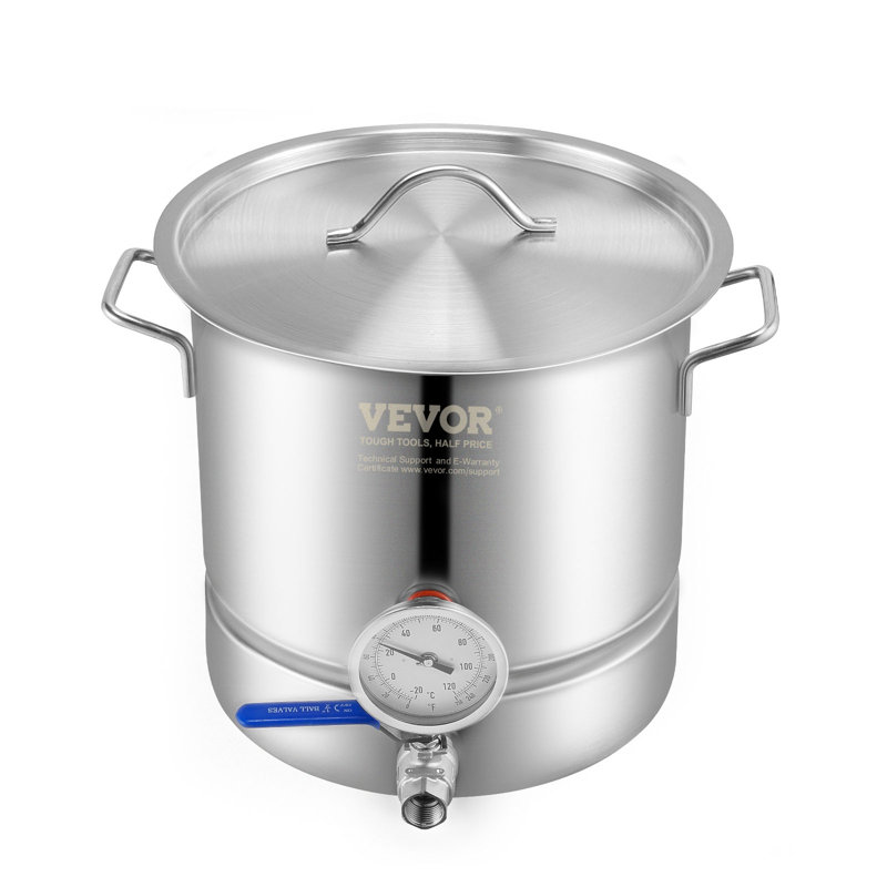VEVOR 5-Gallon Stainless Steel Induction Brewing Kettle with Thermometer
