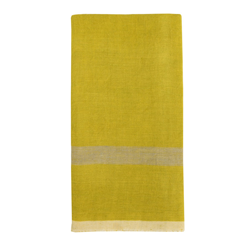 Laundered Stripe Tea Towel Kitchen Towel, Lime/Gray