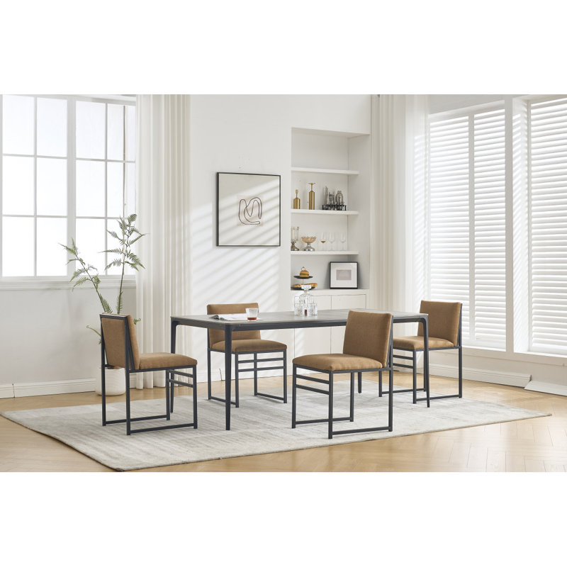 Ensemble de 2 chaises de salle à manger modernes, coussins et dossier rembourrés en lin avec supports en fer minimalistes