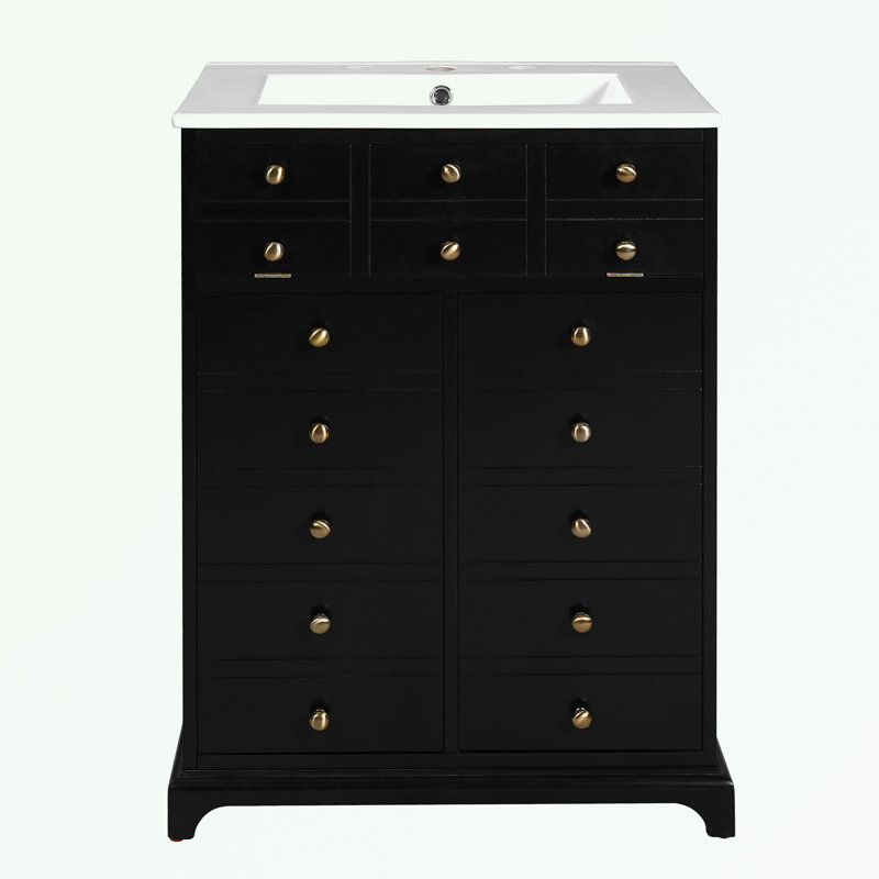 Meuble-lavabo de salle de bain avec lavabo en céramique, armoire de rangement et tiroir rabattable