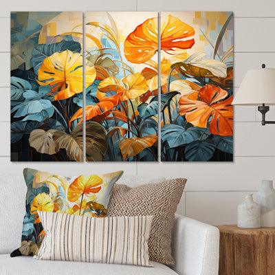 Feuillage tropical vert sur toile, 3 pièces