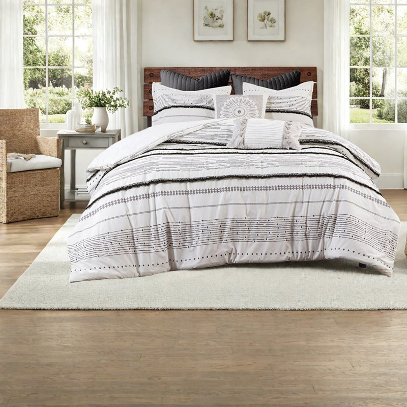 Chic Cotton Boho Bedding Sets, Black/white Comforter King/cal King Size