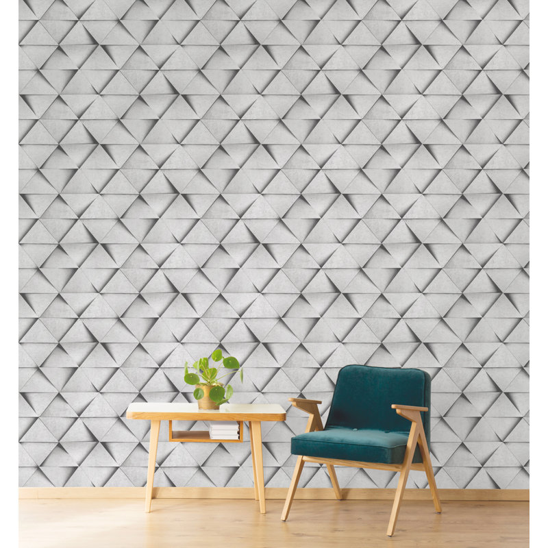 Dimensions Triangle Stone 10.05m x 53cm 3D Embossed Metallic Finish Wallpaper Roll, Silver