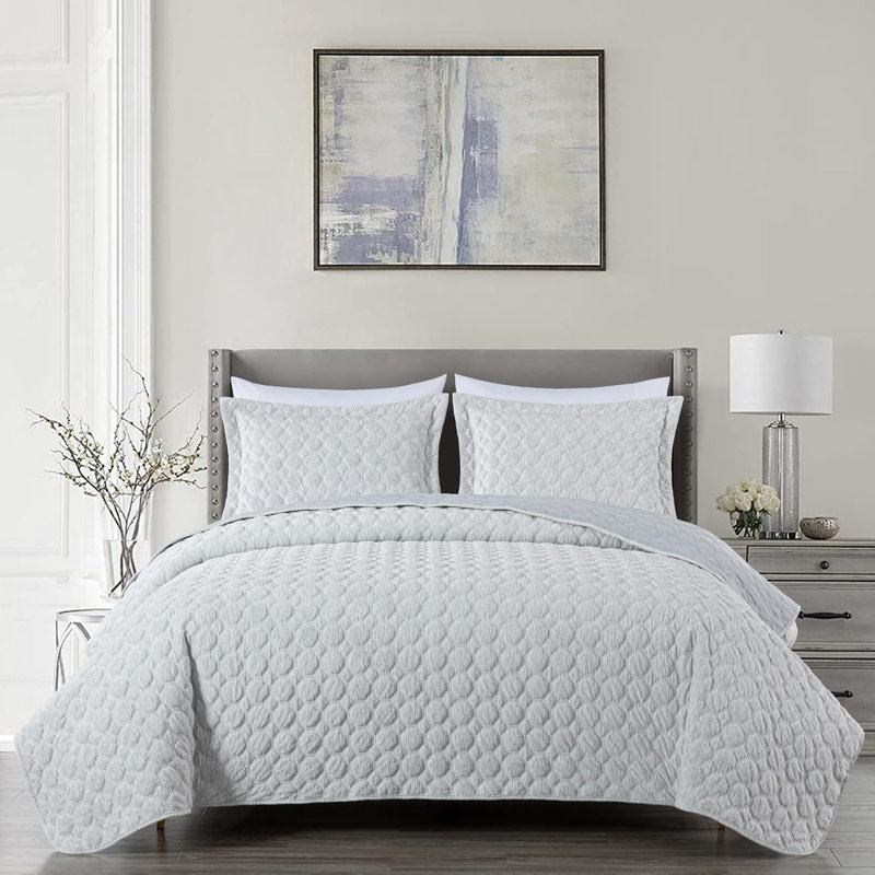 Gray Twin Reversible Velvet Quilt Set with Pillow Sham