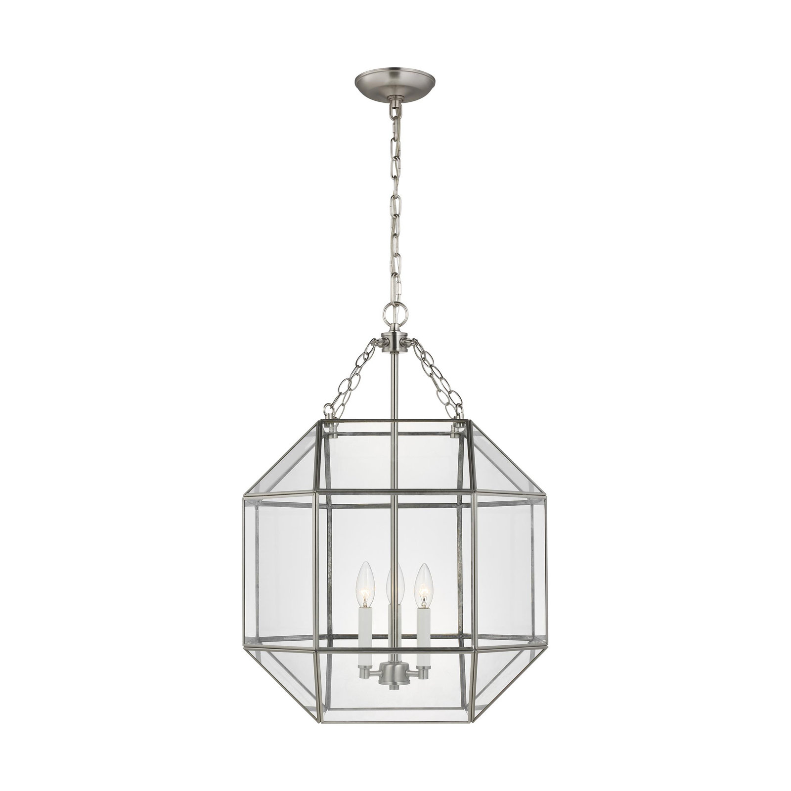 Reid 3 Light Glass Dimmable Pendant, 27.25" H x 18.5" W x 18.5" D, Brushed Nickel, Clear