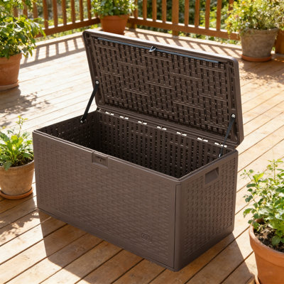 100 Gallon Deck Box, Lockable Waterproof & UV-Resistant Outdoor Storage Box (Brown)