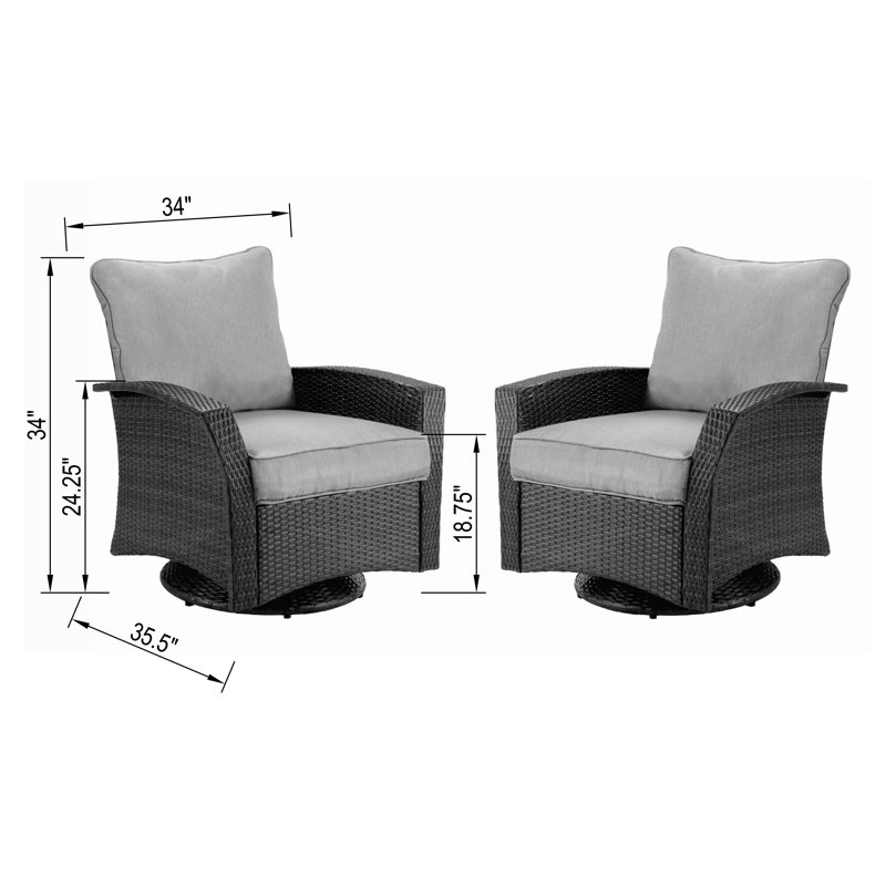 Kenshia Outdoor Rattan Swivel Lounge Chair Set, Blue