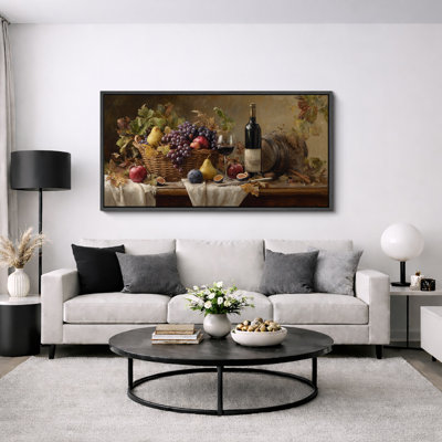 «Classic Rustic Wine Still Life», œuvres d'art de cuisine vintage avec panier de raisins, bouteille de vin rétro, impression sur toile encadrée, 3 pièces