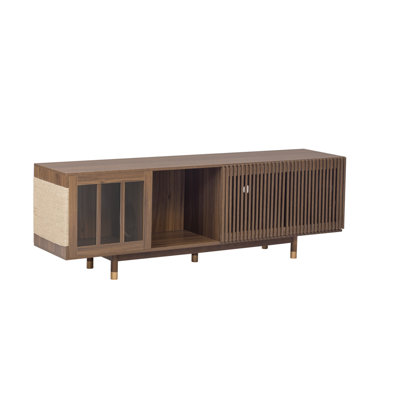 Meuble télé pour chat de style Mid-Century en noyer de style moderne avec porte coulissante rabattable 