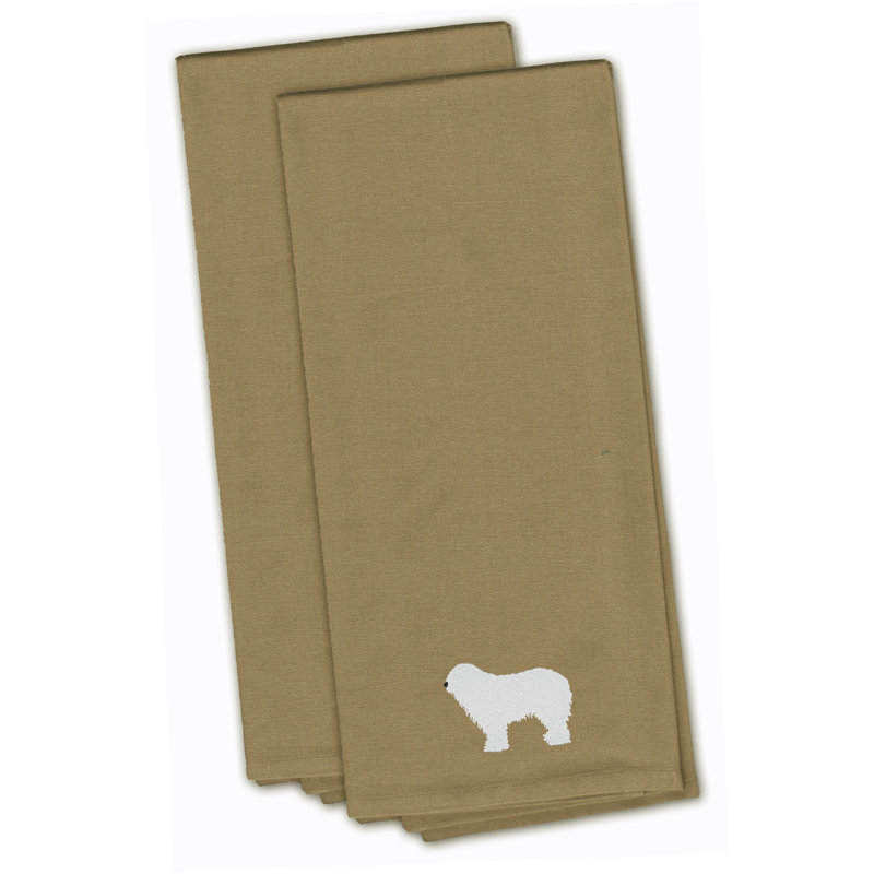 Serviette à thé de cuisine brodée komondor, Brun clair, H 28 po x l 19 po x P 0,1 po