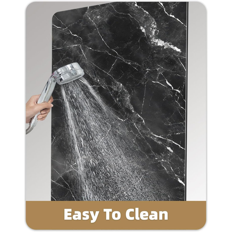 Tapis de bain ultra mince, tapis antidérapant à séchage rapide, tapis de bain en marbre absorbant, tapis de caoutchouc lavable pour plancher de douche 16 po x 24 po, devant la baignoire, décor de salle de bain, motif en marbre noir
