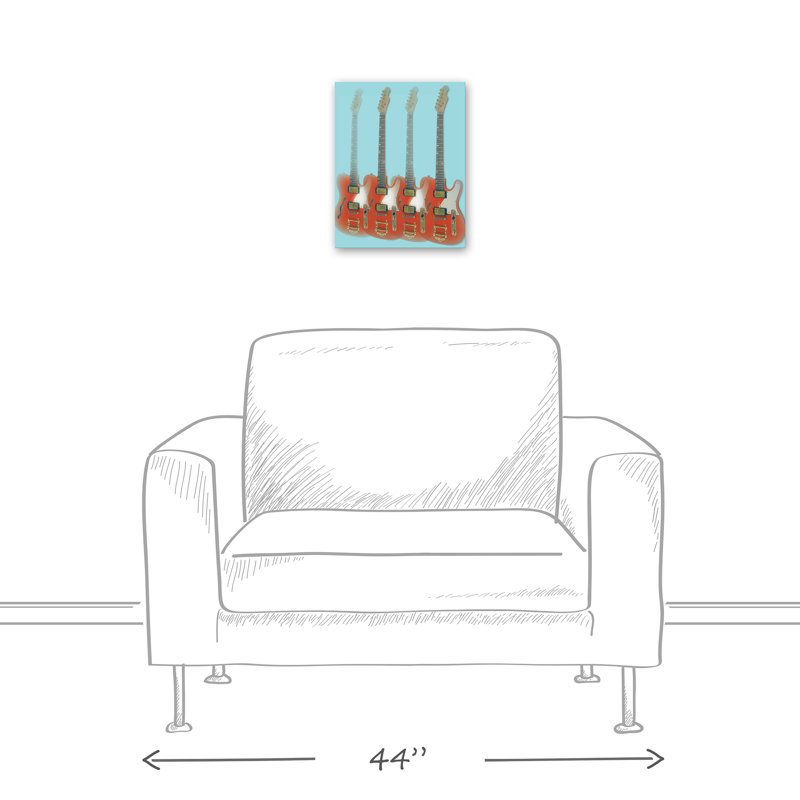 Art sur toiles de guitare rouge Mounce, H 14 po x l 11 po x P 1,25 po
