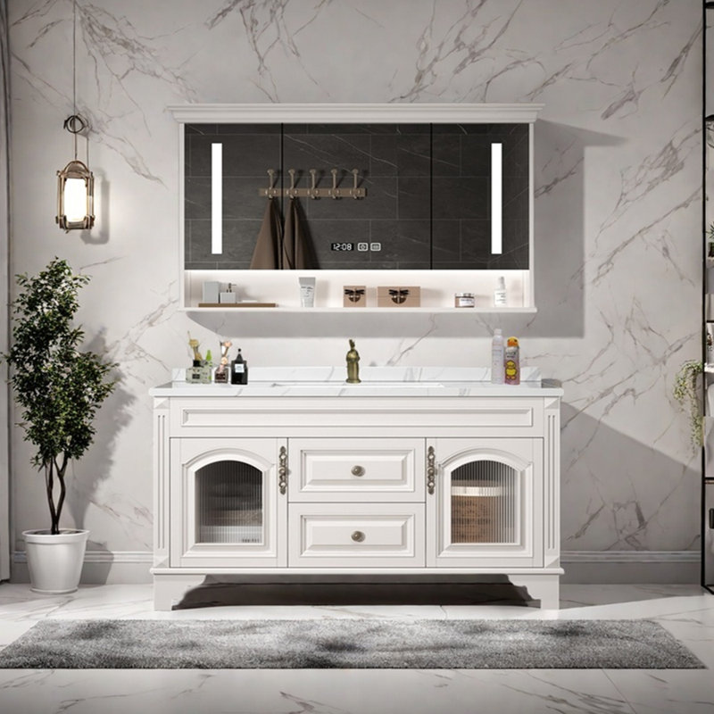 Armoire de salle de bain simple de style chinois, Blanc, H 32,7 po x l 51,2 po x P 21,7 po