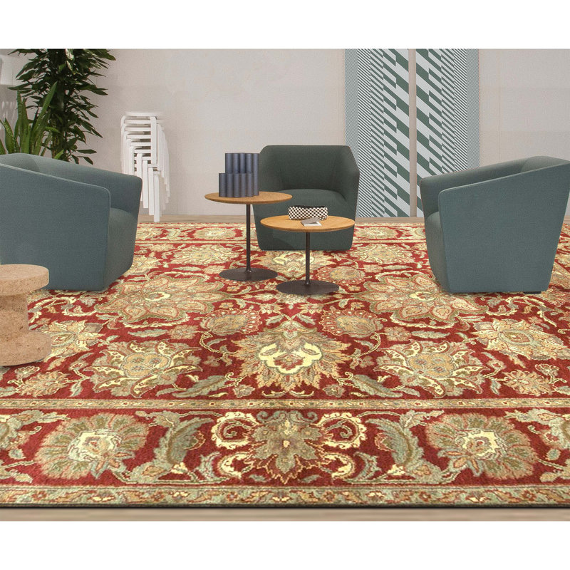 Hand Knotted Wool Oriental Area Rug in Red
