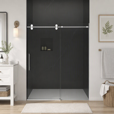 Frameless Shower Door, Sliding Shower Door, with Premium 3/8"(10mm) Thick Tempered Glass Shower Enclosure ,Double Side Easy Clean Coat