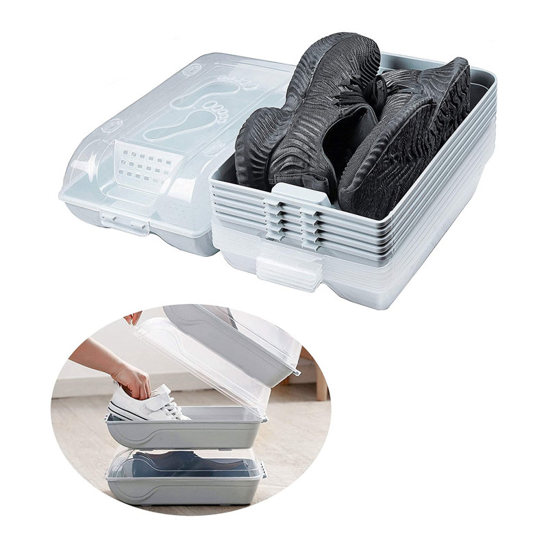 6 Pair Stackable Shoe Storage Box, Light Blue