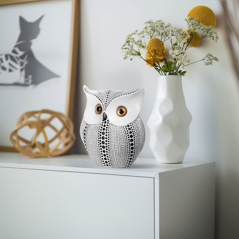  Helmville Black Dotted White Horned Owl Statue (6 Inch), White
