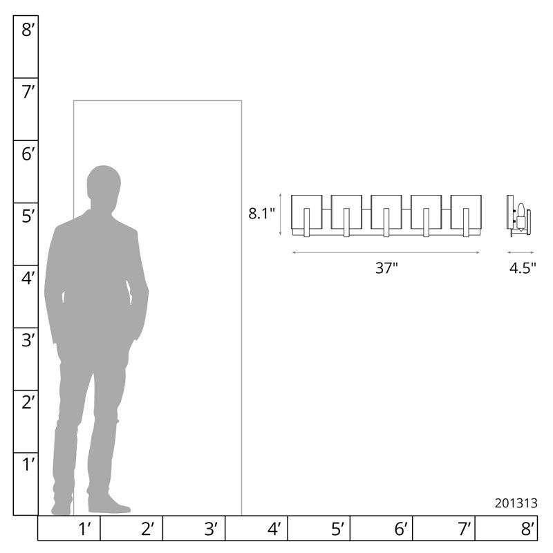 Barre de salle de bain à 5 lumières à intensité variable Arc, Laiton moderne