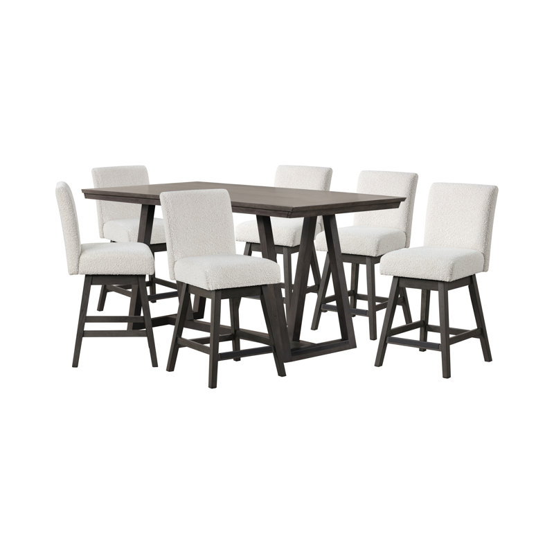 Pendergrass Counter Table And Swivel Counter Chairs, 7 Pieces: Table, 6 Chairs, White