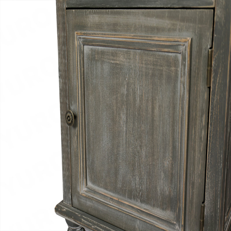 Armoire à linge haute et étroite, 2 tiroirs / 2 portes, ferme pour salle de bain - noir / gris