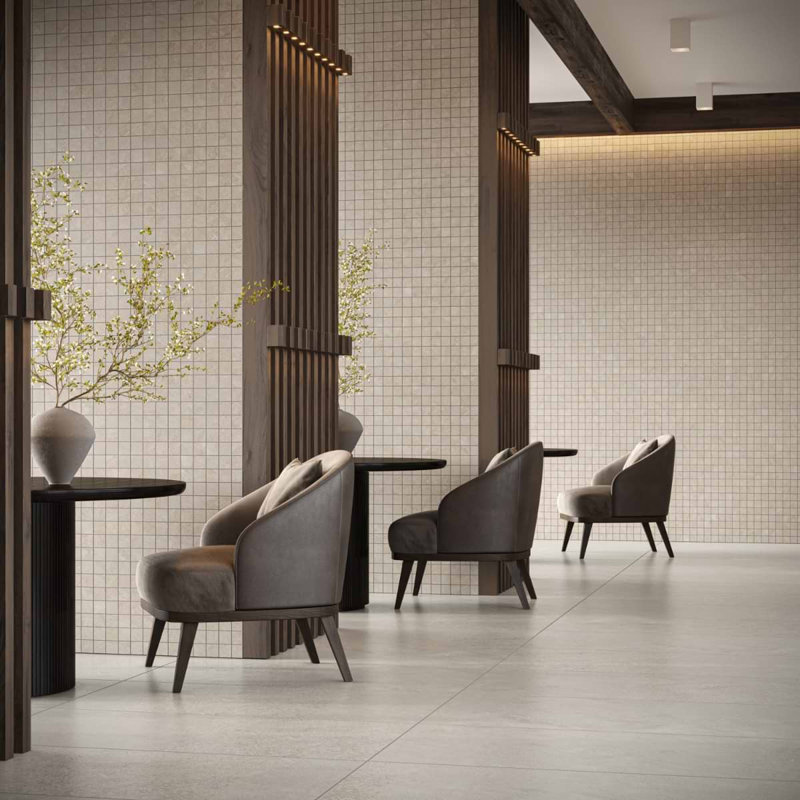 Era 24x48 Matte Textured Limestone Look Porcelain Tile, Linen White