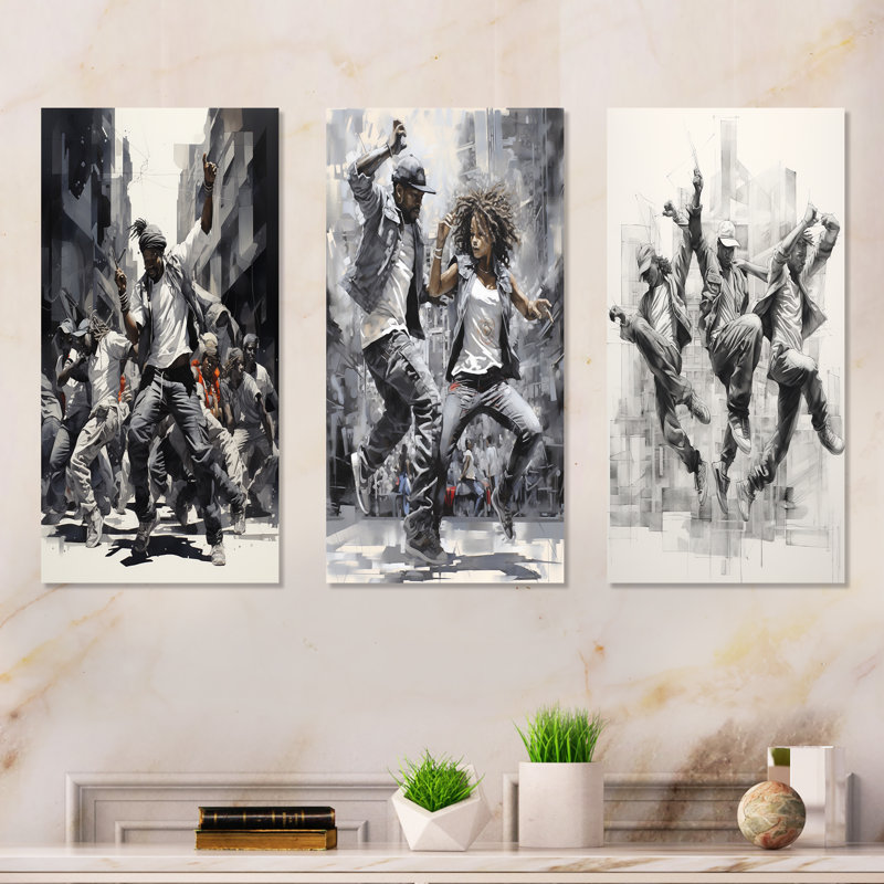Ensemble de 4 décorations murales noires et blanches Hip Hop Dance, H 40 po x l 60 po, Toile tendue