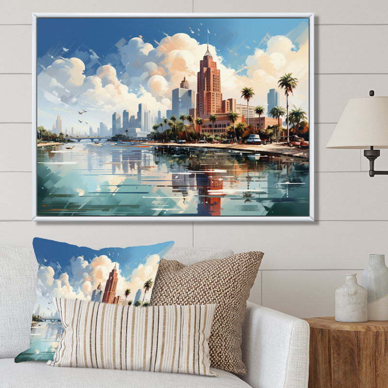 «Sunshines State Miami V», reproduction sur toile, H 34 po x l 44 po x P 1,5 po, Cadre flottant blanc