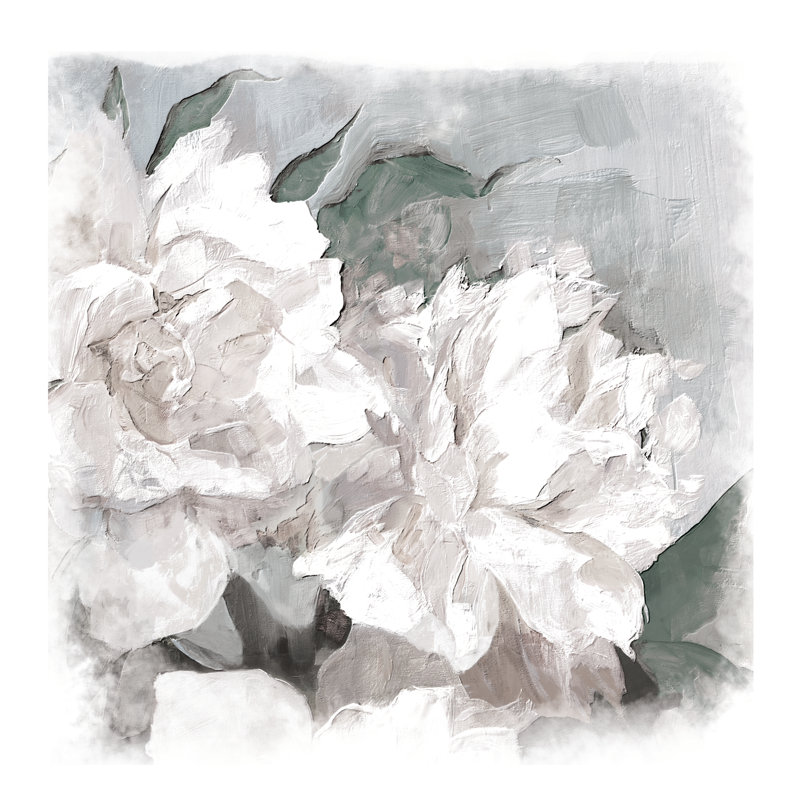 Grey And White Florals With Faded Sides - Wrapped Canvas Painting, 30cm H x 30cm W x 3.8cm D
