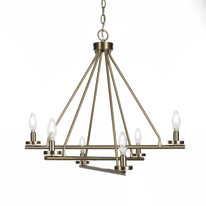 Trinity 6 Light Uplight Chandelier, New Age Brass