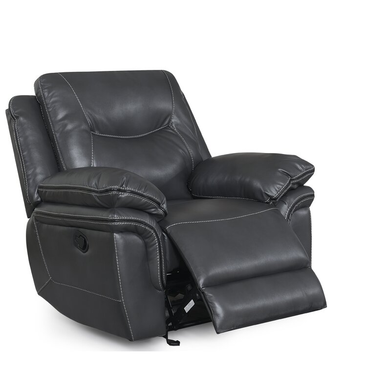 Arland Contemprary Faux Leather Pillow Back Recliner Lark Manor Upholstery Color: Gray Faux Leather