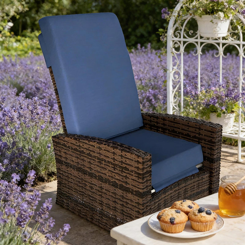 Chaise d'extérieur, Fauteuil inclinable pivotant d'extérieur, Bleu très foncé, Brun