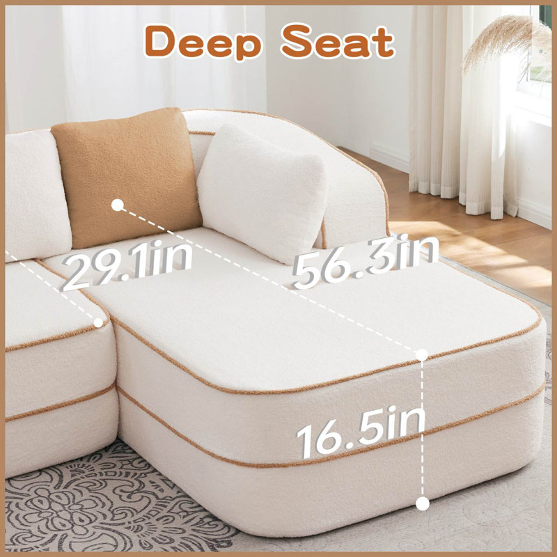 77.2" Teddy Fabric Boneless Sofa Bed, White Teddy