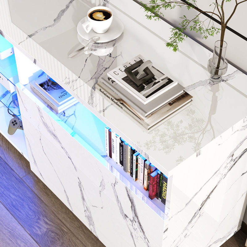 Crédence de rangement l 70,9 po Katsush, Marbre blanc