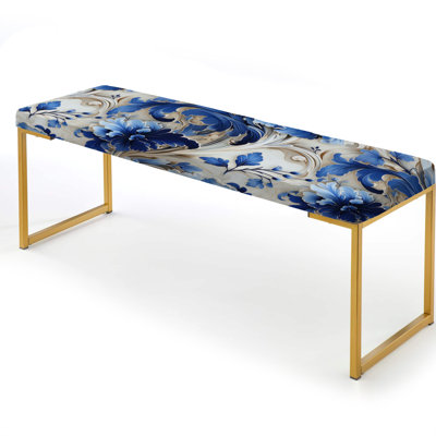 Majestic Cobalt Scrolls Victorian Pattern II - Floral Upholstered Gold Bench