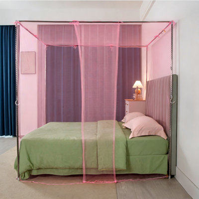 Princess Lace Canopy Mosquito Net 4 Corners Tieback Design Foldable Bedding Netting for Home Decor Camping Travel​ Home Decor Canopy Netting​（Only mosquito nets, not including poles）