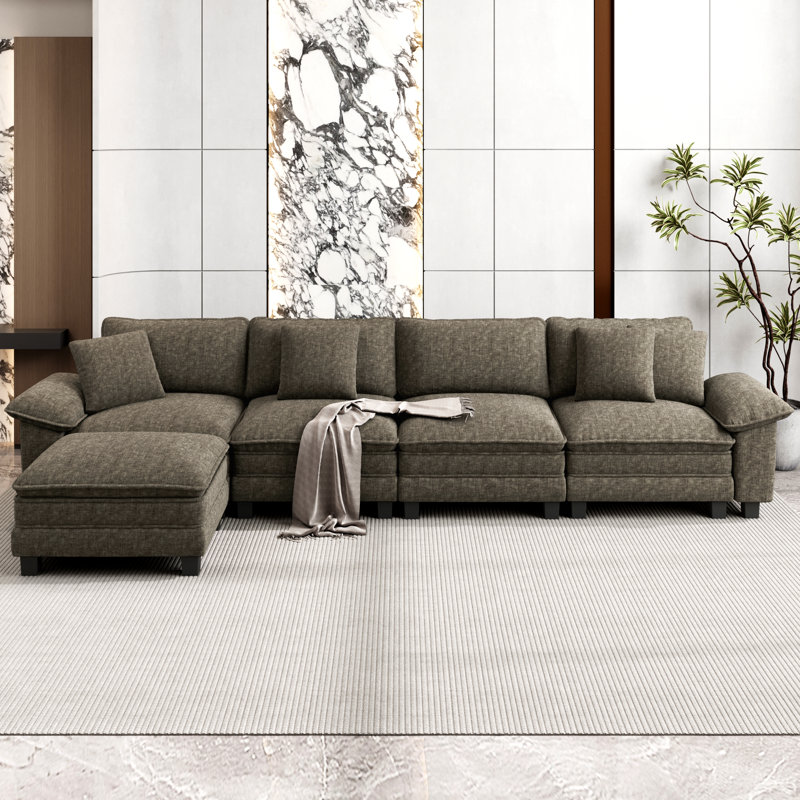 Canapé modulaire de 158 po avec repose-pieds modulaire avec repose-pieds en L surdimensionné et accoudoirs larges amovibles