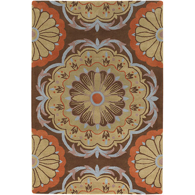 Fayetteville Authentic Hand-Tufted Handmade Brown, Blue, Orange & Tan Medallion Floral Wool Area Rug