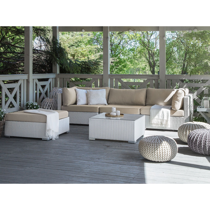 Lounge Set Amirya PE Rattan Natural Right Hand 4 Seater, Gray, White