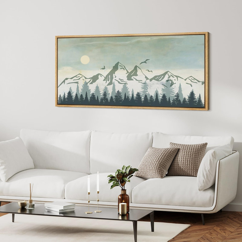 Sun Mountain Landscape " Mountainous Landscape And Flying Birds Rustic Retro Art Decor Extra Large Pictures ", 30" H x 60" W