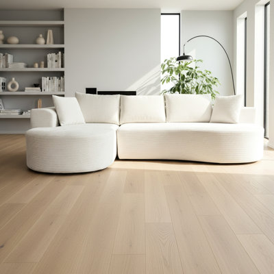 Canapé d'angle incurvé moderne avec coussins, style minimaliste et ergonomique, 2 pièces, sans assemblage, en velours côtelé beige, 3 places, canapé d'angle modulable de style contemporain, sièges, coin confortable instantané