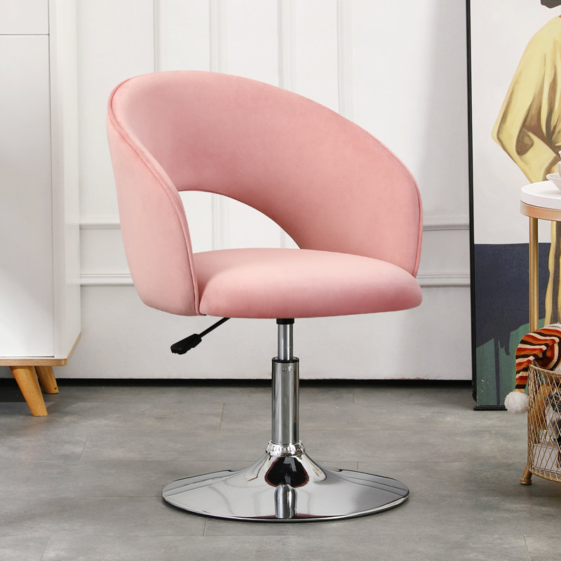 Modern Adjustable Height Velvet Armchair Upholstered Swivel Accent Chair, Pink Velvet