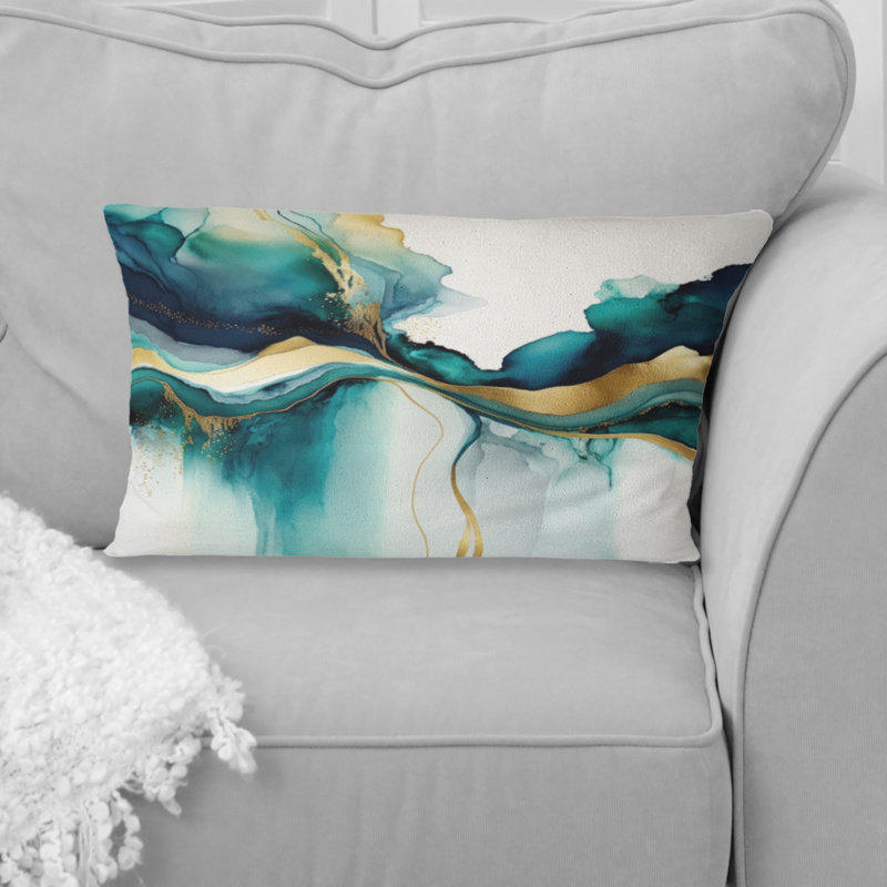 Coussin Teal and Gold Abstract Expression I - Abstract