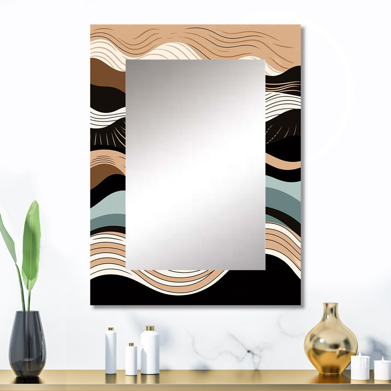 Teal Black Line Art Elegance I - Abstract Shapes Decorative Wall Mirror, Modern Mirror, Printed Metal Art, 32" x 24"
