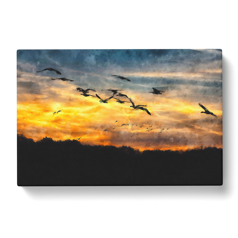 Geese At Sunset - Wrapped Canvas Painting, 35cm H x 50cm W x 3cm D